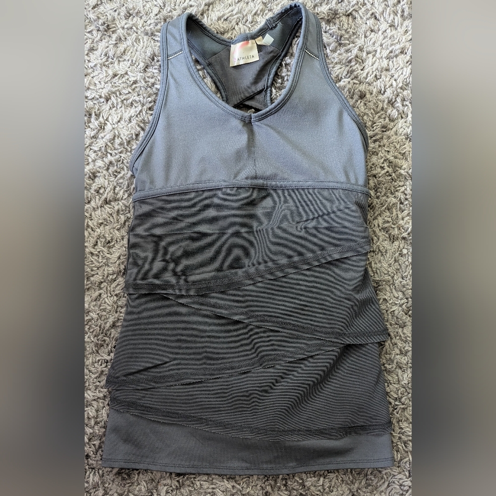 Athleta Gray Ruffle Racerback Athletic Workout Pullover Tank Top (XXS)
